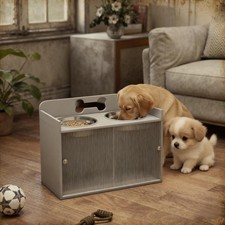 Elevated Dog Bowls Stand w/ Storage  Dual Stainless Steel Bowls