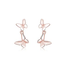 Solid 925 Sterling Silver Tiny Butterfly Studs Earrings for Women Teens Double B