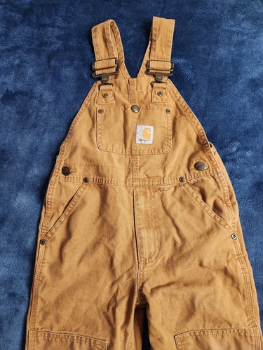 Vintage Carhartt Canvas Double Knee Bib Overalls Youth Size 4 Brown Western Play - Picture 4 of 9