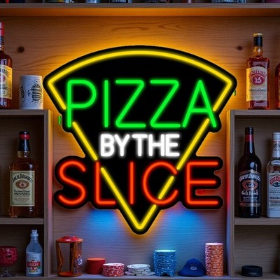 16''x16'' Pizza By The Slice LED Neon Sign With Dimmer USB Powered Light Lamp