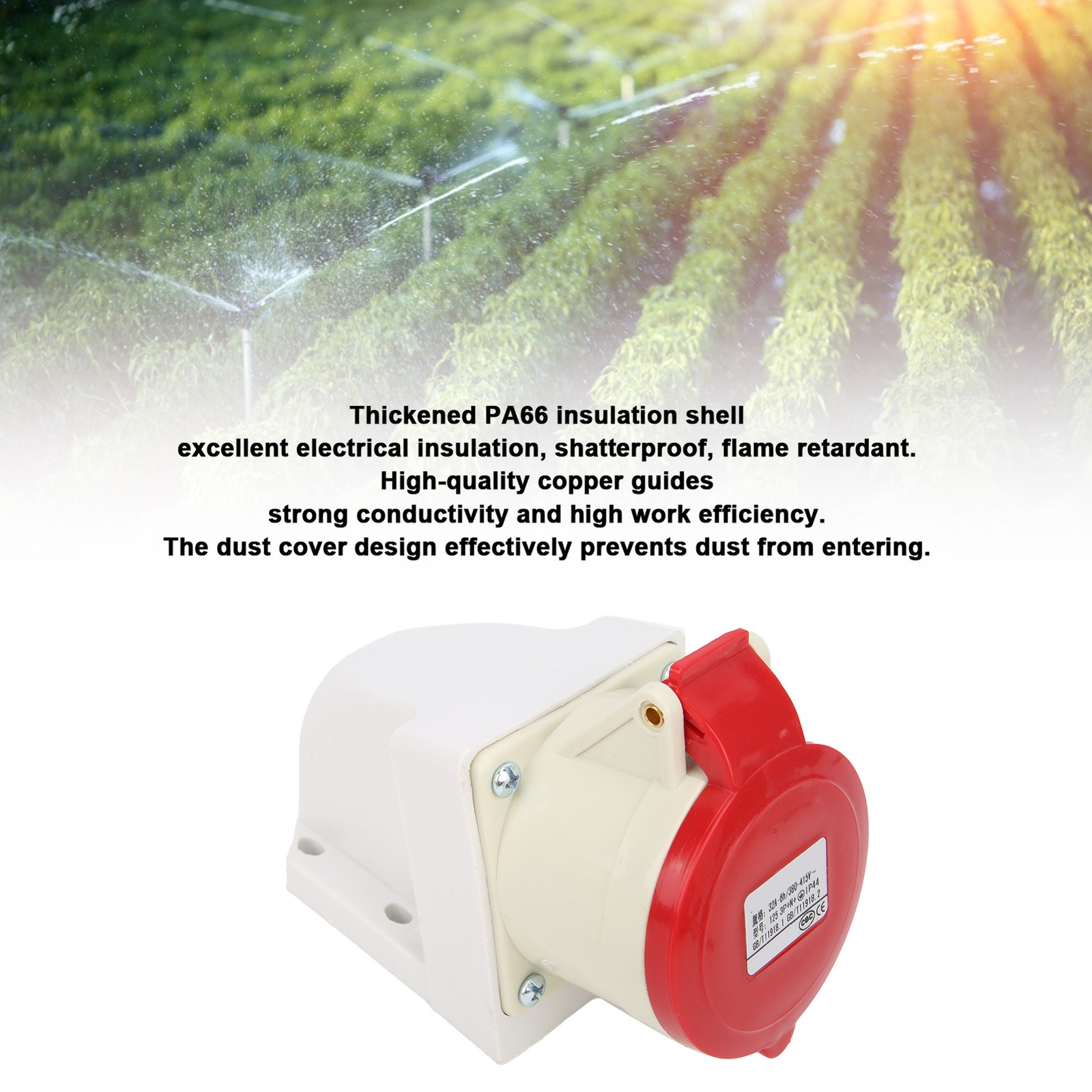 _32A 5Pin Industrial Socket 3 Phase IP44 Waterproof Insulated Wall Mount 380415V