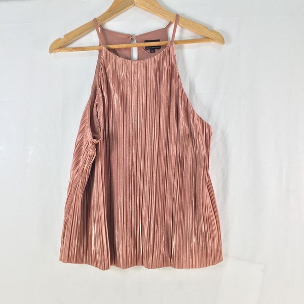 Bardot Tank Womens 12 Pink Pleated Satin Halter Camisole Party Top 131909