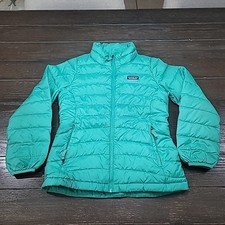 Patagonia Girls Down Sweater Jacket Full Zip Puffer Green Size M 68233 Read Desc