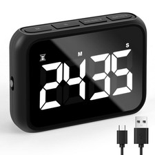 USB Rechargeable Loud Digital Kitchen Timer with Large LCD Display Black