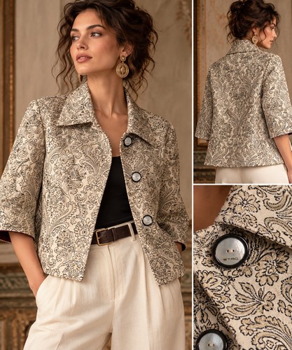 Etro, Etro Milano Italy Womens 44 M Paisley Jacquard Brocade Jacket Metallic Designer