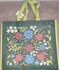 TJ MAXX - Lady Bugs & Flowers - Large Reusable Shopping Tote Eco Bag