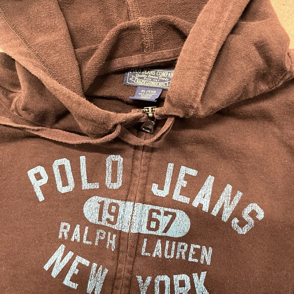 Sudadera con capucha vintage Polo Ralph Lauren con cremallera para mujer XL marrón Nueva York  Foto 2 de 4
