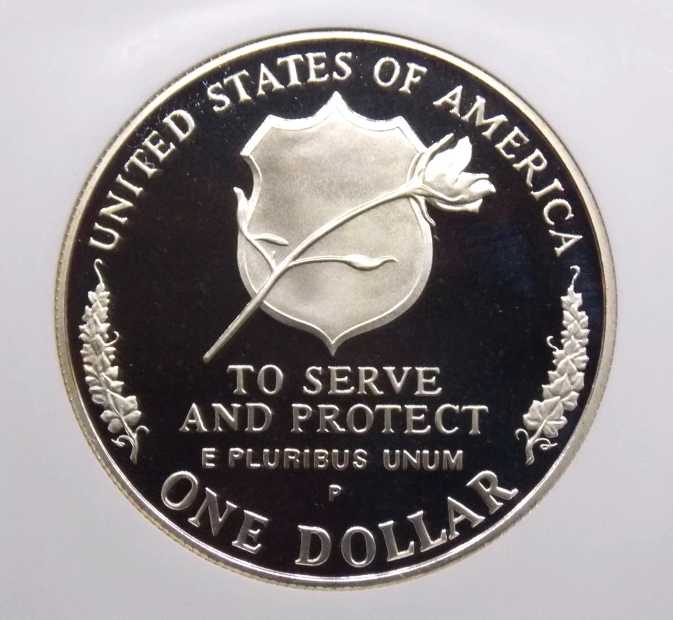 1997 "P" PROOF National *LAW ENFORCEMENT* Silver Dollar $1 NGC PF70 UC #002 - Image 2 of 4