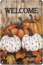 Fall Welcome Thanksgiving Wall Art Rustic Autumn Tin Metal Signs Home D cor Vint