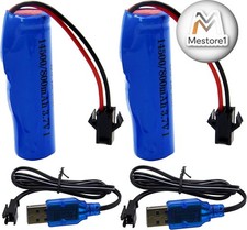 2 Pack 3.7V 500mAh Li-ion Rechargeable Battery SM 2P Plug with USB Cable