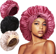 3Pcs Bonnets for Sleeping, Extra Satin Silk Bonnet for Sleeping Women with Tie B