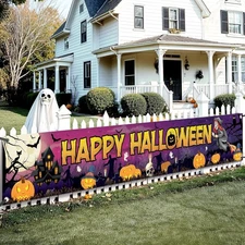 Katchon, Happy Halloween Banners For Outside - Xtralarge, Purple and Orange 
