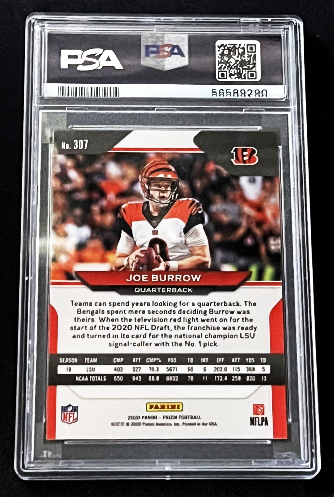 2020 JOE BURROW #307 • PSA MINT 9 • PANINI PRIZM FOOTBALL ROOKIE CARD view 2