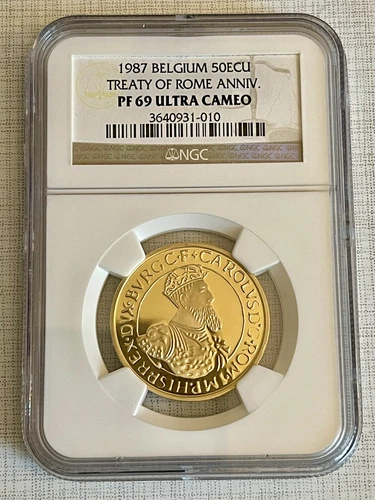 Belgium 1987 Treaty of Rome Anniversary 50 Ecu Gold NGC PF69 ULTRA CAM SKU# 1807