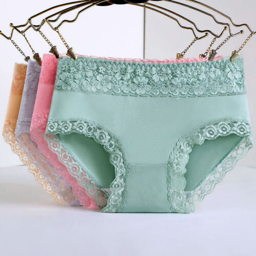 Womens Mid Waist Cotton Lace Panties Underwear Ladies Briefs Underpants Knickers - Afbeelding 1 van 29