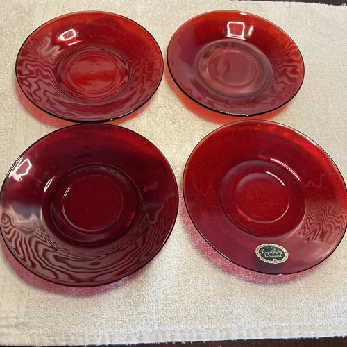 4 Royal Ruby Anchor Glass "Anchor Hocking" 5 3/4"  Saucers