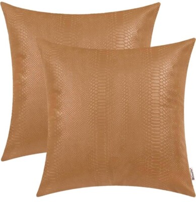 Brawarm  Faux Crocodile Tan Leather Decorative 2 pcs Pillow Covers 22''x22'' 