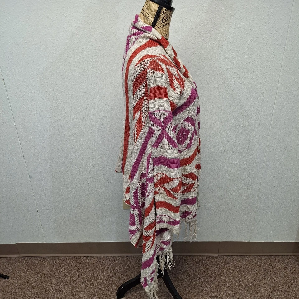 Cárdigan American Rag Cie Estampado Azteca Flecos Borlas Rosa Naranja Mujer Talla XS Foto 2 de 4