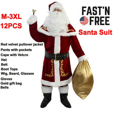 PROFESSIONAL DEEP RED RICH PLUSH VELVET CHRISTMAS XMAS COSTUME SANTA CLAUS SUIT