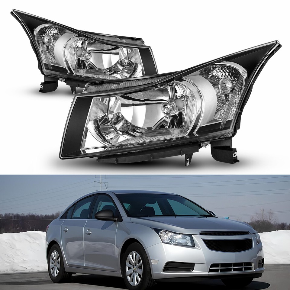 2* BLACK Headlights For 2011 2012 2013 2014 2015 Chevy Cruze Headlamp