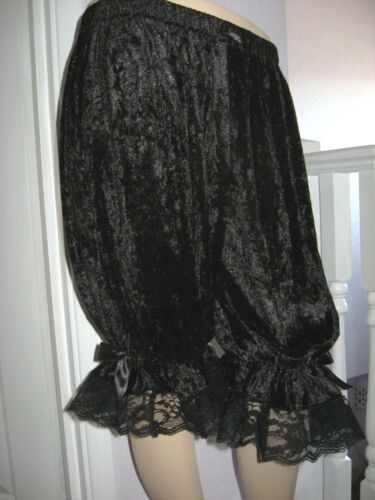 Pantalon velours noir Bloomers dentelle longue victorien gothique steampunk cadeau - Photo 1 sur 3