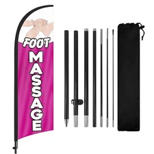 Foot Massage Swooper Flag with Pole & Stake, 8FT Feather Banner for Business