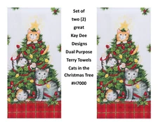 KAY DEE DESIGNS Cats in Christmas Tree H7000~2 Dual Purpose Terry Towels~16"x26″