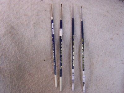 (4) ATLAS RED SABLE BRUSHES: 0, 3/0, 5/0, 10/0 -HOBBY, MODEL, ARTS & CRAFTS