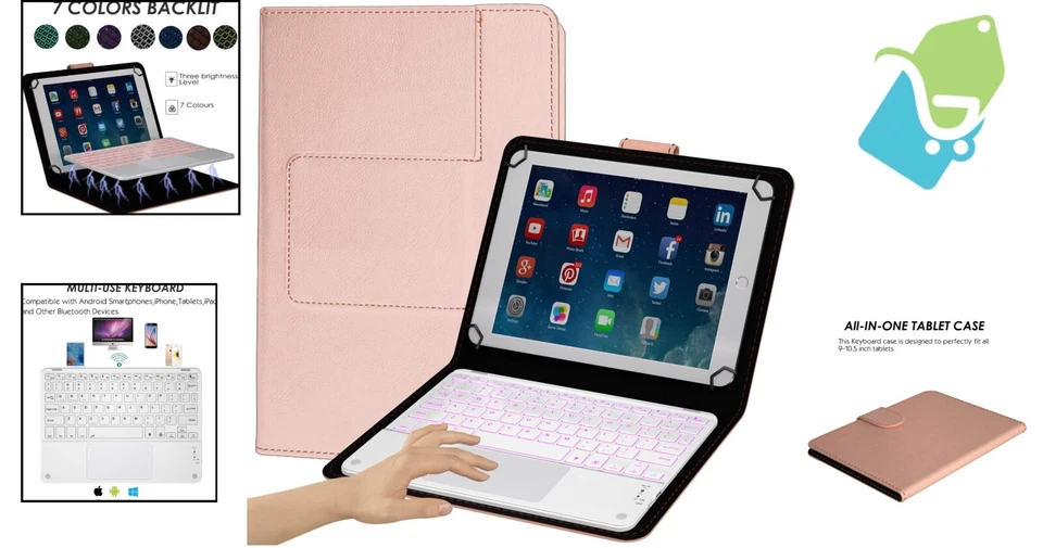 Multi-Functional Backlit Keyboard with Touchpad for 9-11” Tablets - Rose Gold - Image 2 of 4