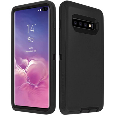 Black Galaxy S10+ Plus Rugged Full Body Heavy Duty Shock Proof Case
