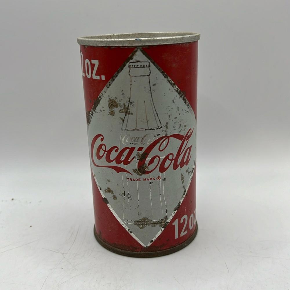 Vintage Antique Coca Cola Coke Flat Pull Tab Opened Can Red 12 Oz