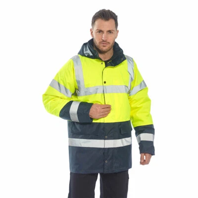 Portwest US466 Mens Waterproof Hi Vis Traffic Jacket Reflective Safety Coat