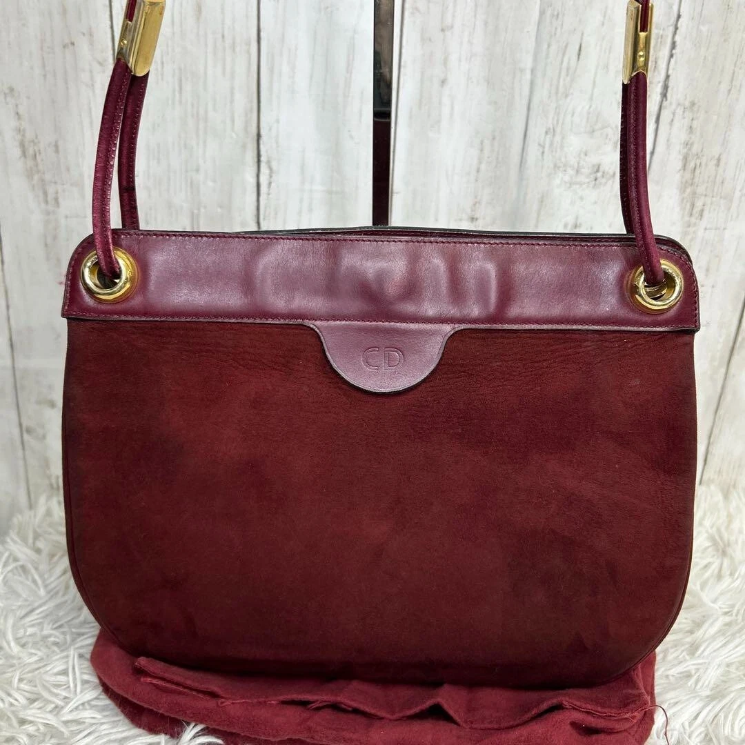 CHRISTIAN DIOR CD logo un sac à bandoulière sac à main fourre tout daim cuir rouge