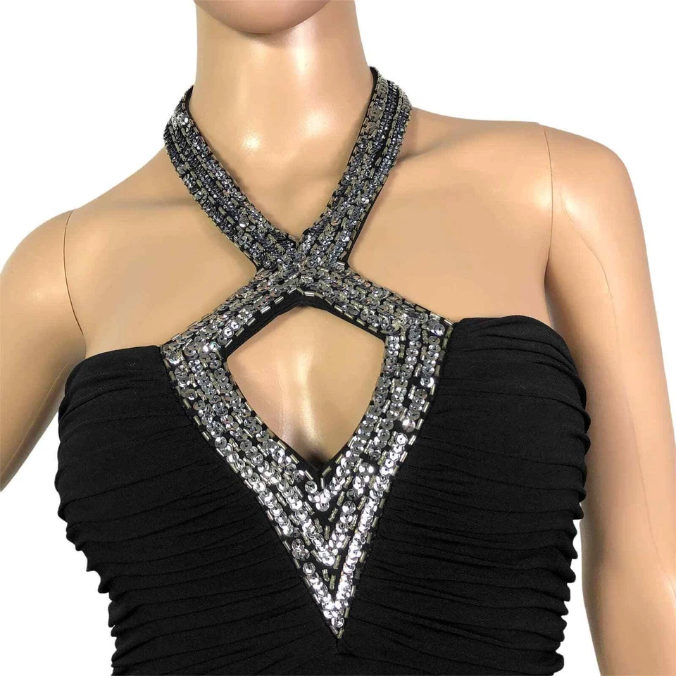 Vestido maxi Hailey Logan preto 4 lantejoulas por Adrianna Papell vestido de noite feminino - Imagem 4 de 4