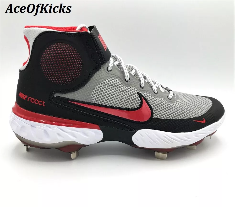 Nike Alpha Huarache Elite 3 Mid Baseball Cleats Grey Red 7-13.5