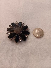 Pretty Black Beaded Floral Themed Pin/Brooch with Clear Beaded Accent