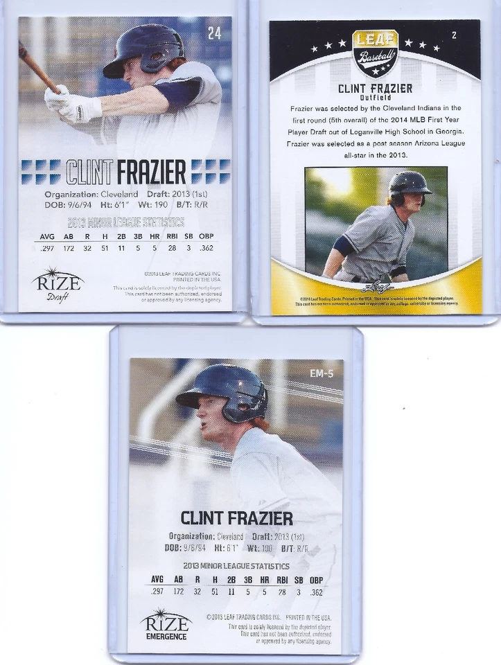 "3" CLINT FRAZIER 2013/14 LEAF DRAFT ROOKIE "3" CARD LOT! NEW YORK YANKEES - Image 2 of 4