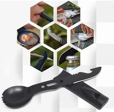 Camping Utensil 7 in 1 Multi-Function Fork Spoon Stainless Steel Survival Tool