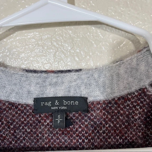 Suéter de trapo y hueso para mujer pequeño cárdigan de alpaca rojo gris estampado animal Foto 3 de 4