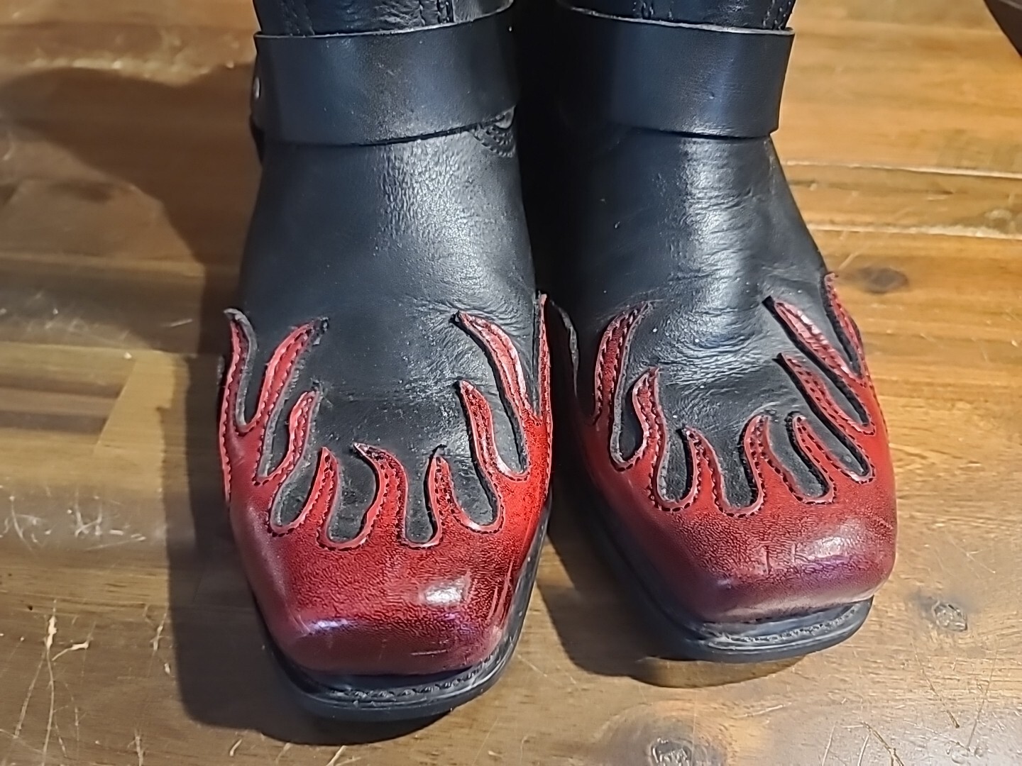 Harley Davidson Leather FLAME Biker Boots Black Motor… Gem