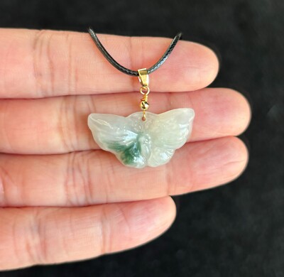Icy Floating Green Butterfly Jadeite Jade Pendant, 100% Untreated Certified