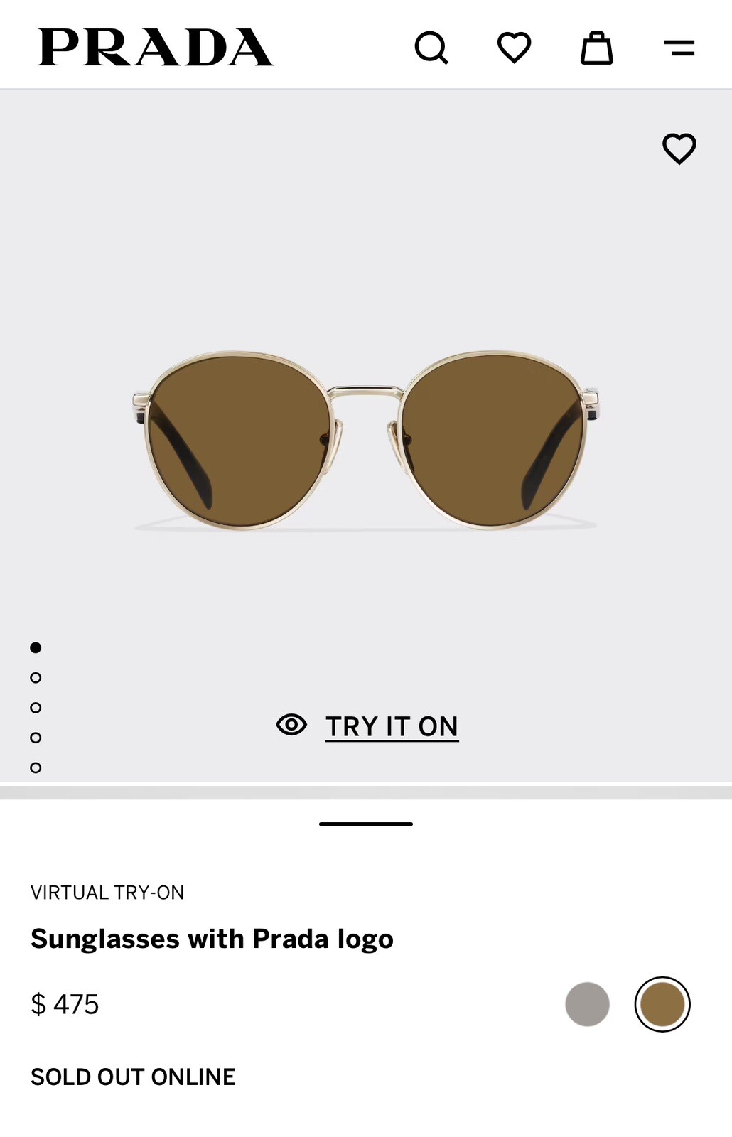 Authentic Prada with Logo Gold Round Sunglasses O… - image 1