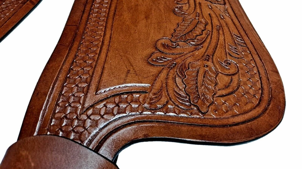 JUEGO GUARDABARROS SILLA CABALLO WESTERN REPUESTO GUARDABARROS PAR CUERO GENUINO LISO - Imagen 3 de 4