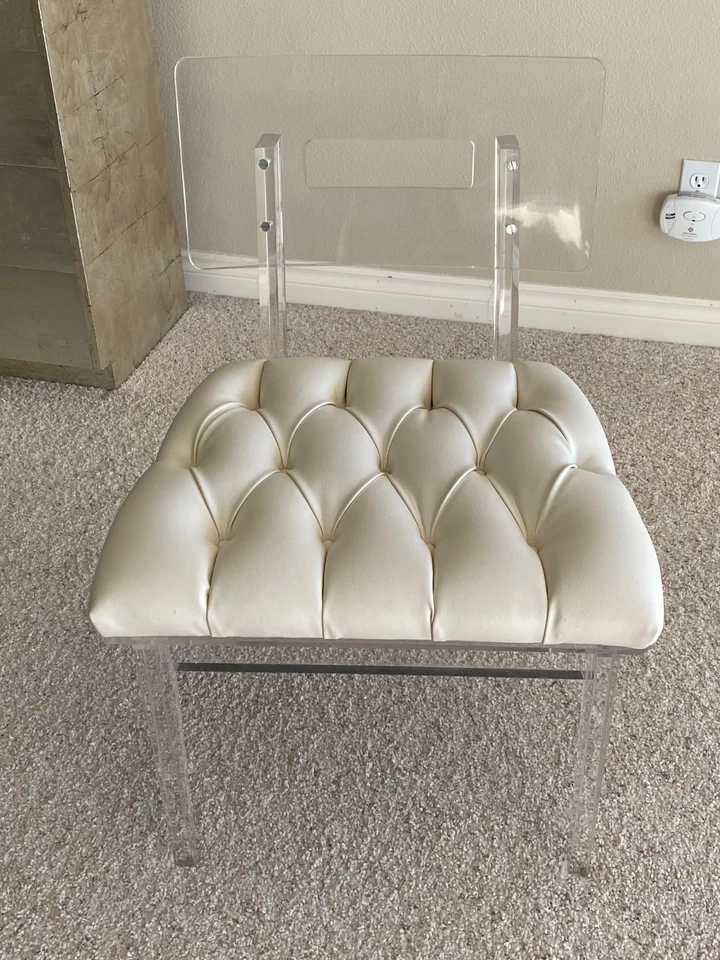 Clear Acrylic Lucite Boudoir Bedroom Accent Chair Cream Upholstery Hollywood - Image 2 of 4
