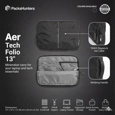 Aer Tech Folio 13'' Laptop Sleeve Cordura MacBook Pro 14'' Case Organizer Pouch BN