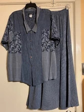 VTG Citron Santa Monica Boho Artsy Patchwork Skirt & Shirt Set Size Medium Rayon