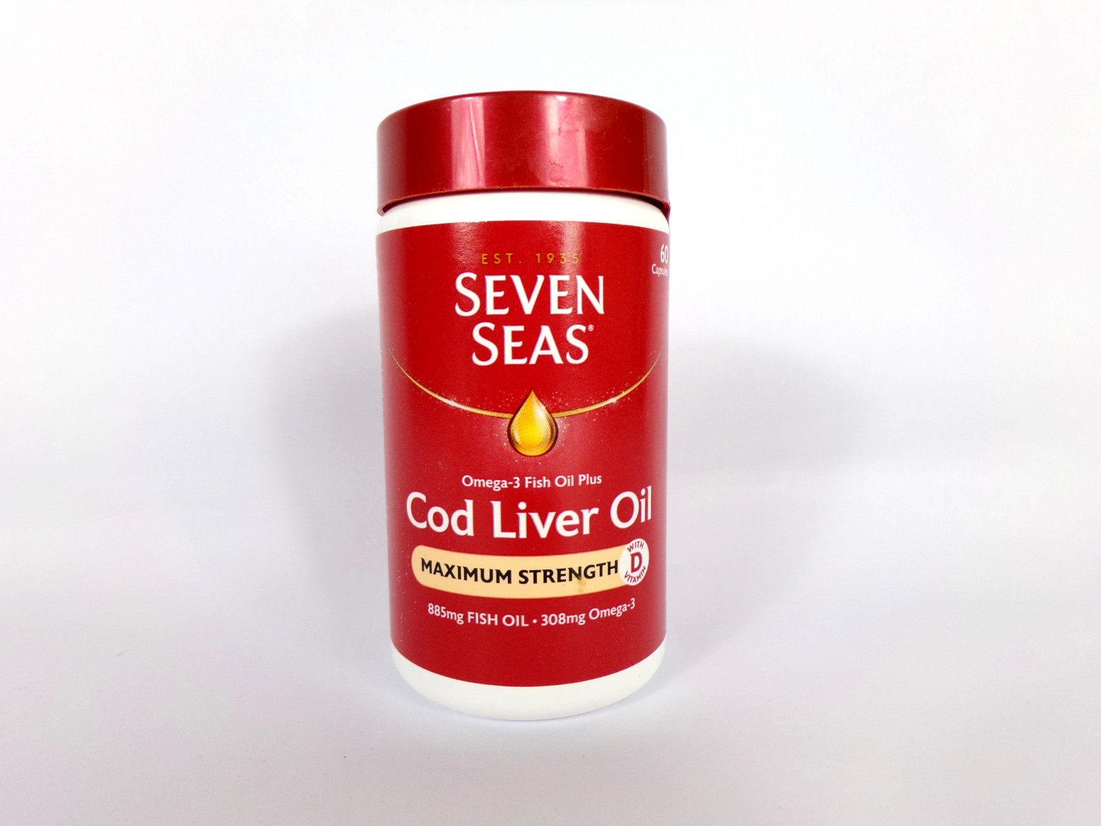 Huile de foie de morue capsules Seven Seas Max Strength complément oméga 3 et vitamine D