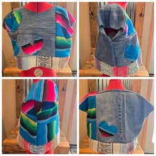 Upcycled Denim& Blanket Cropped Top S-M Handmade Don't Throw It Out