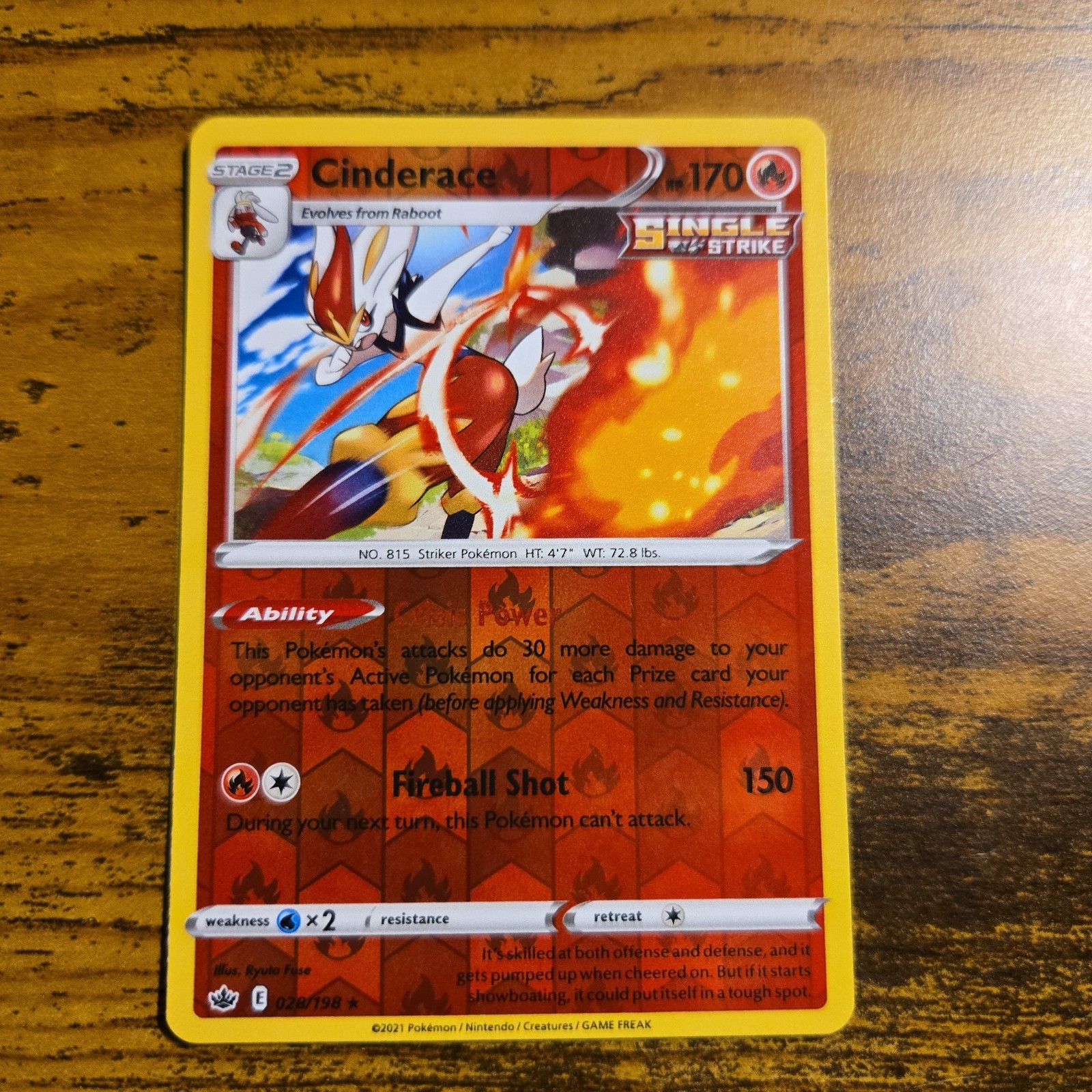 Cinderace 028/198 Swsh06: Sword & Shield  Chilling Reign Reverse Holo Pokémon NM