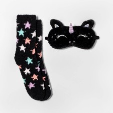 Women's Unicorn Sleep Eye mask  Cozy Socks Travel Set One Size Faux Fur Crew